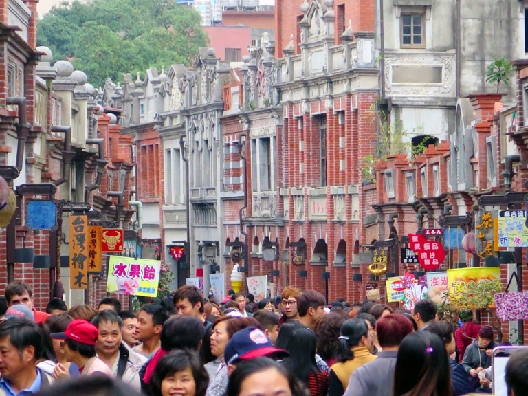 sanxia old street taiwan with crowded people
